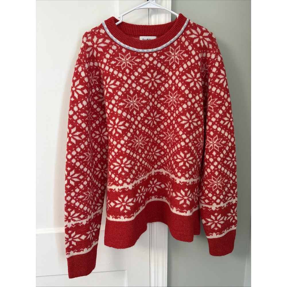 Goodfellow & Co Men's Fair Isle Sweater Red & White Size Large Snowflake Holiday